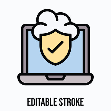 Laptop And Cloud Security Icon, 