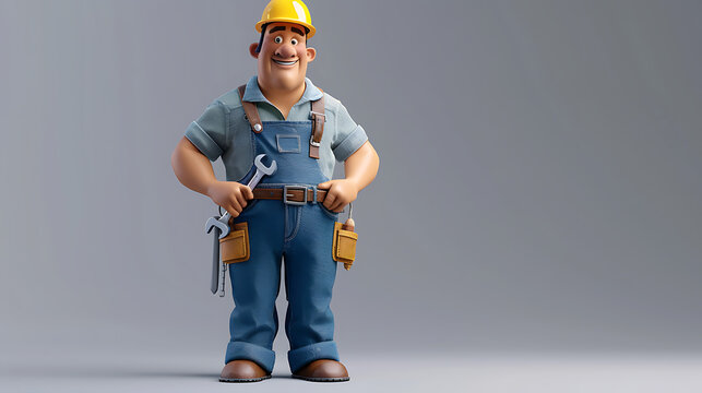 Industrial maintenance service landing page hero design featuring a 3D claymorphism construction worker with wrench and generous copy space.