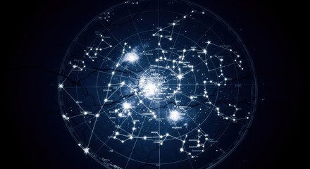 Obraz premium Celestial Star Map with Glowing Constellations and Deep Space Nebula