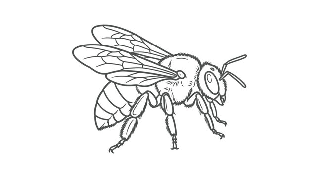 Fuzzy bumble bee profile line art illustration.