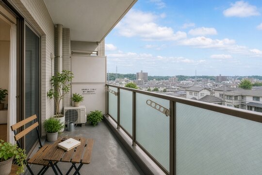 マンションのバルコニーから望む住宅街の景観