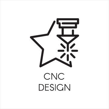 CNC laser design icon in outline style. Computer numerical controlled machine for precise cutting, engraving and other work on hard materials. Graphic contour pictogram. Vector illustration