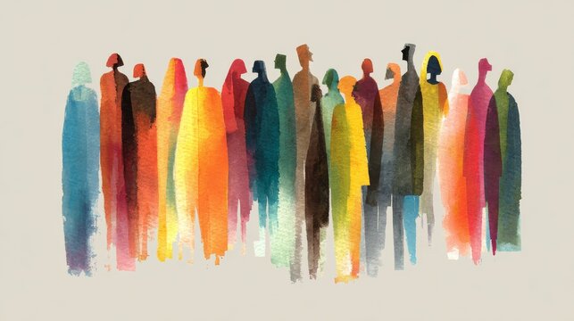 Abstract multicolored human figures representing diversity, ethnicity, inclusion and teamwork in a collaborative community of colleagues and professionals, vibrant artistic concept of unity, multicult