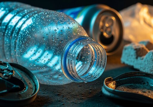 Dew-Kissed Bottle Neck: A Close-Up Study of Light and Texture on Recycled Materials