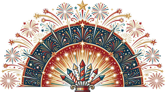 Fireworks display erupts in a colorful pattern to celebrate national holidays.
