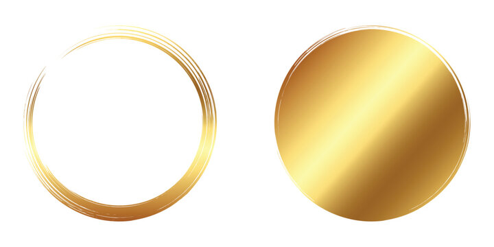Gold circle frame and solid metallic disc for premium collection