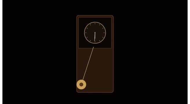 Minimalist pendulum wall clock animation on black animation