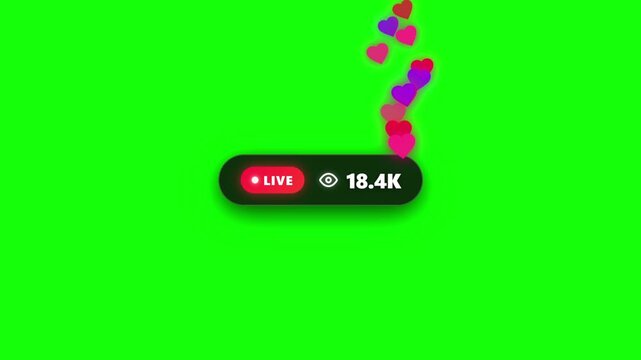 Animated live stream counters with rising view numbers on green screen background