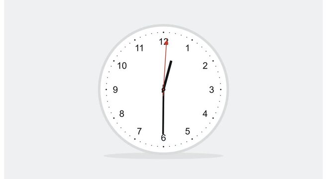 Minimalist wall clock ticking time lapse on white animation
