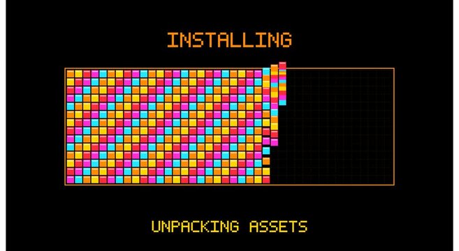 Retro pixel loading bar animation: installing animation