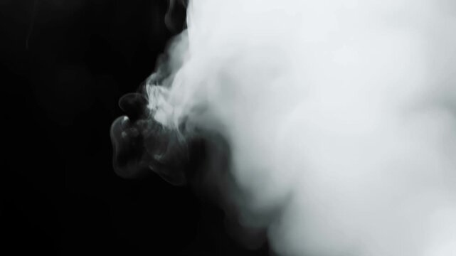 White smoke plume rising against black background vapor cloud texture abstract dark atmosphere motion ethereal fog wisps