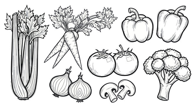 Vegetables on white background illustration.