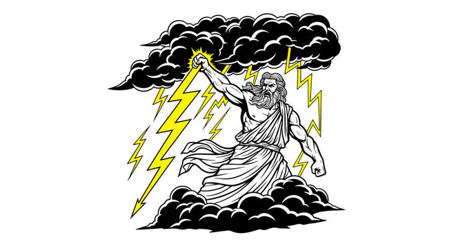 Jesus Christ holding lightning bolts power.
