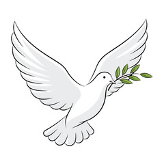Fototapeta premium Peace Dove Flying with Olive Branch Illustration