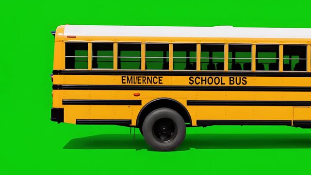 Yellow School Bus Side View on Green Screen Background.