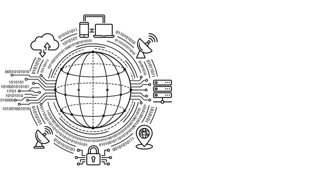 Global Network Technology Concept: Globe, Devices, Cloud, Server, Security