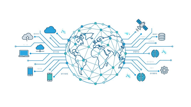 Global Technology Network - Earth Connected by Digital Data and Devices