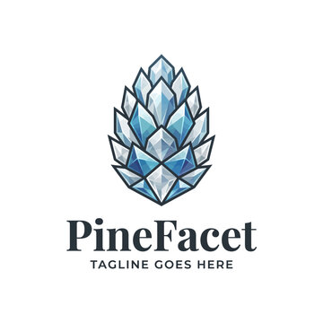 Modern abstract pinecone design using a low poly gem-like style, perfect for sustainable tech, winter resorts, or outdoor clothing brands.