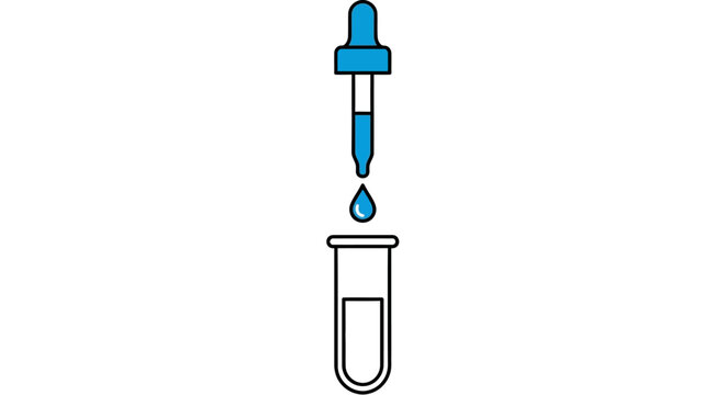 A blue dropper dropping a liquid into a clear test tube