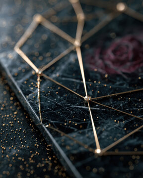 Golden Geometric Wireframe Abstract Shape