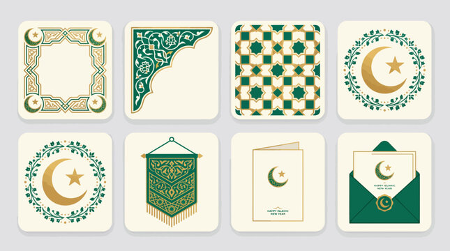 Islamic Decorative Design Elements for Ramadan and Eid Celebrations.
