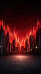 Naklejka premium Red stock chart city street financial crisis market crash economic downturn pandemic impact bear market business risk stock market chart over dark