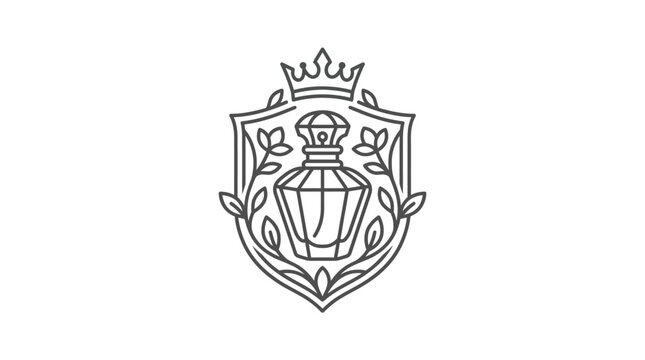 Luxury perfume bottle in heraldic crest line art.