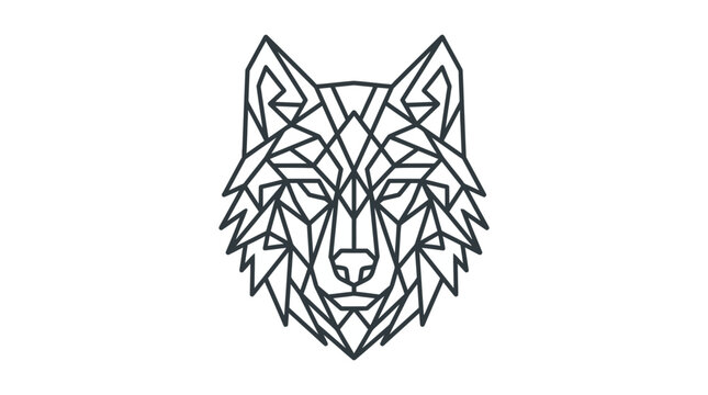 Symmetric geometric wolf head line art portrait.