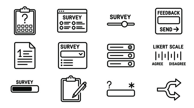 Set of survey and feedback icons in sketch style.