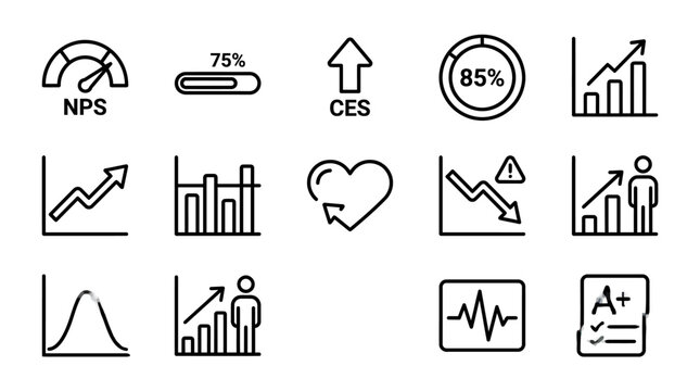 Set of thin line business and data analytics icons.