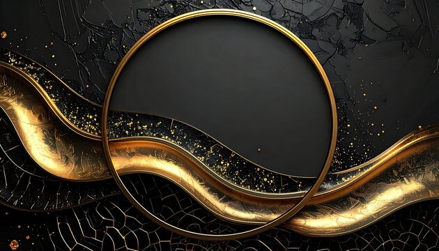 Golden abstract design with circle waves.