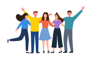 Fototapeta premium Group of happy best friends in a flat design on white background.