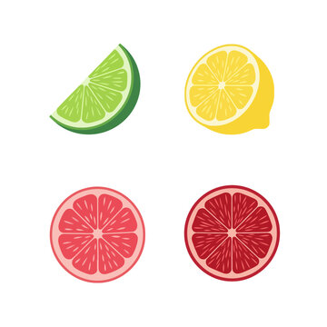 Citrus lime lemon and grapefruit slices set of frutas vector