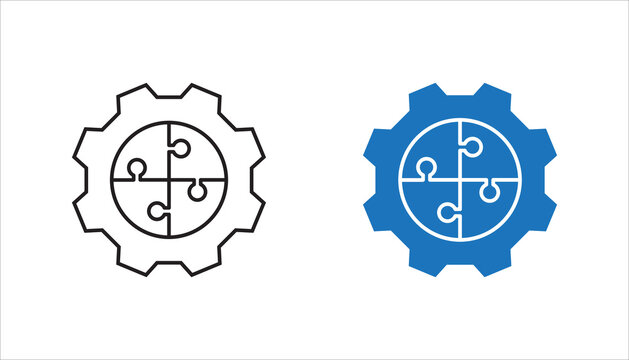 Minimal puzzle gear line icon isolated on background. Suitable for problem solving, system integration, teamwork, workflow optimization, engineering, and business solution concepts.