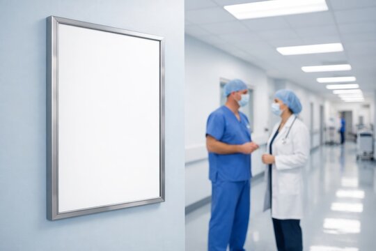 Blank hospital wall mockup poster in corridor... "" Ai generative