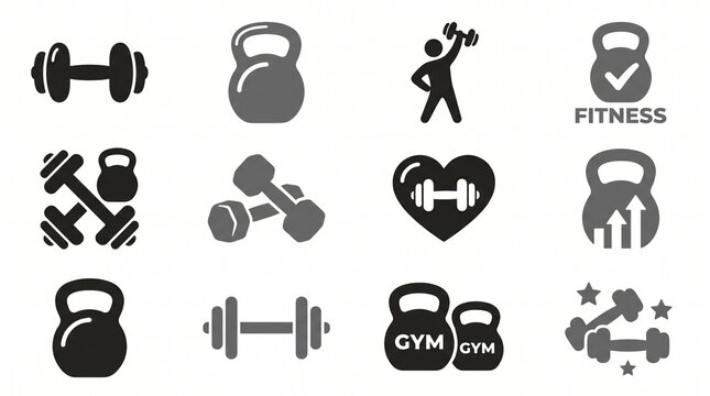 dumbbell and kettlebell icon set