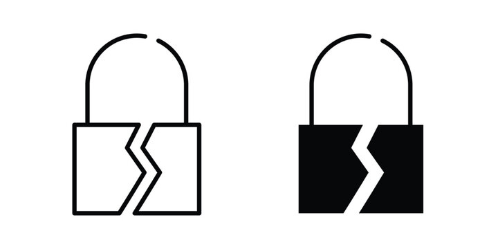 Broken lock icon vector. Simple flat symbol. editable strokes