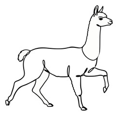 Naklejka premium Running alpaca minimalist continuous line art icon. Generative AI