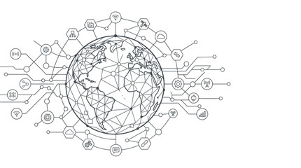 Global Network Connections: Earth Globe with Digital Technology Icons © Axel Mahendra