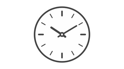 Fototapeta premium Simple black and white line drawing of a classic analog clock face showing time.
