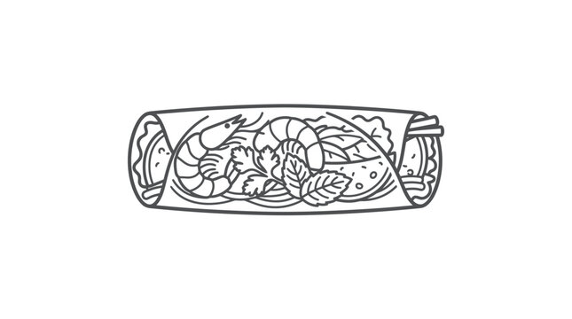 Fresh Vietnamese spring roll with shrimp line art