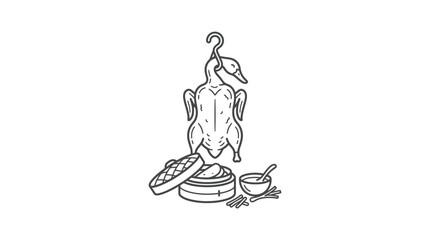 Obraz premium Hanging roast duck with dim sum and sauce illustration.
