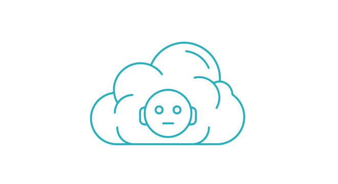 Conceptual representation of artificial intelligence or a digital mind emerging from a cloud formation symbolizing thought ideas or information in a cyberspace environment with a distinct human