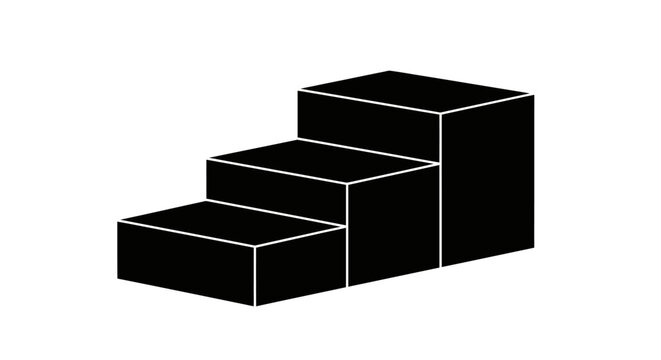Black Podium Steps, Award Stage, Success Concept, Isolated on White Background