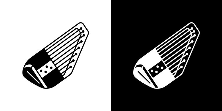 black and white illustration of zither icon