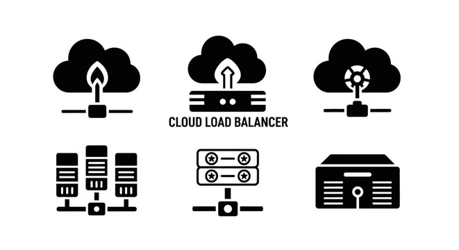 Cloud Load Balancer Icons: Servers, Network, Data Flow