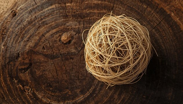 Whole Intricate Tangled Khus Root Ball on Raw Dark Walnut Wood