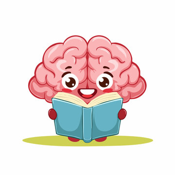 Cute cartoon brain reading a book