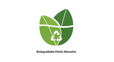 Obraz premium Eco-friendly biodegradable plastic alternative logo with recycling symbol and green leaves