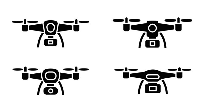 Drone Icons Set: Quadcopter, Aerial Camera, UAV Technology, Flying Machine